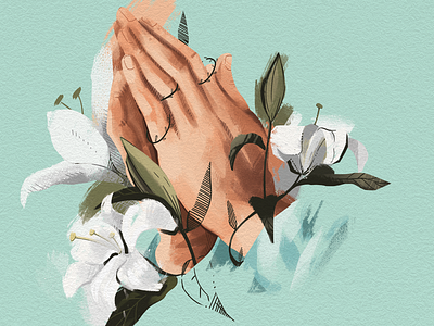 Praying Hands card flowers illustration