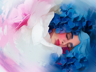 Sweet Dreams beauty dream flowers girl hydrangea illustration sleeping beauty
