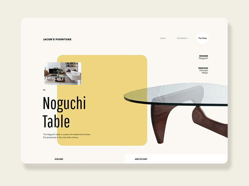 Furniture Design Landing Page - Eames Chair and Noguchi Table eames chair furniture furniture design landing page noguchi table ui design web design