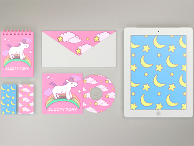 Sleepy pony brand design blue branding cute design flat horse illustration moon note package pattern pink style vector