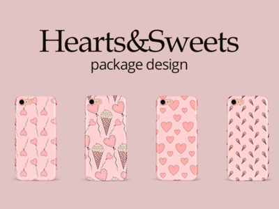 Hearts&Sweets package design branding cute design flat heart illustration note package pattern phone phone case pink style sweet sweets tasty vector