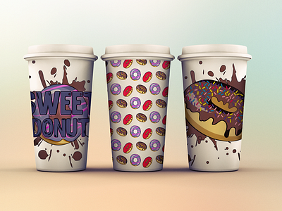 Sweet donut Cups cofee coffee cup cup design donuts flat illustration package pattern style sweets vector