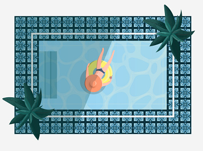 Pool artwork colorful digital editorial illustration illustration illustrator plants poolside summer summertime vector