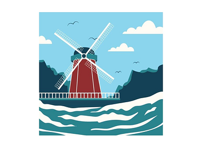 Windmill colorpalette illustration sea summer vectorillustration