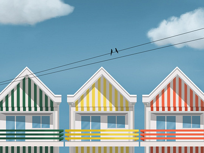 Aveiro design digital houses illustration portugal summer travel vector