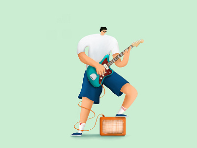 Saturday mood character digital fender funky guitar illustration musician