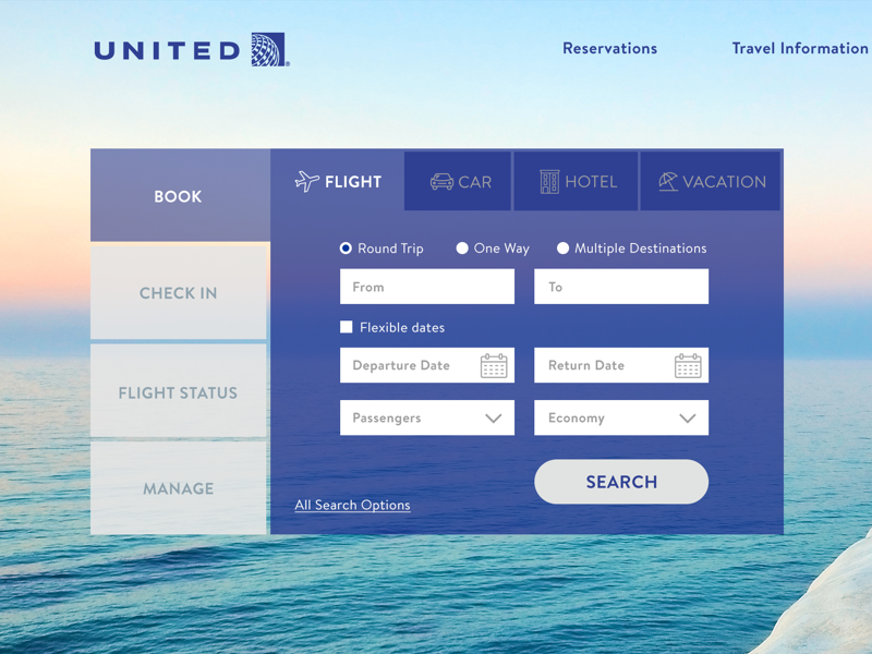 United Redesign - Close Up tabs ux ui website plan vacation book flight airline united redesign