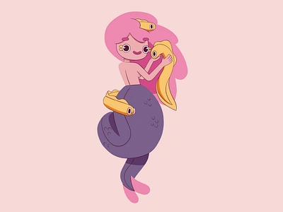 Mermaid with cute moray eels adobe fresco adobedraw character characterdesign colorful creative digitalart digitalpaiting flat flatillustration fresco illustration mermaid mermay pink pink hair underwater