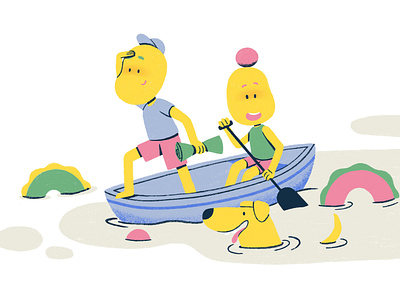 Adventure awaits us adventure canoe canoeing cartoon comic character colorful creative digital illustration dog dog illustration flat flat illustration friends illustration jillipp lake procreate team teamwork website illustration