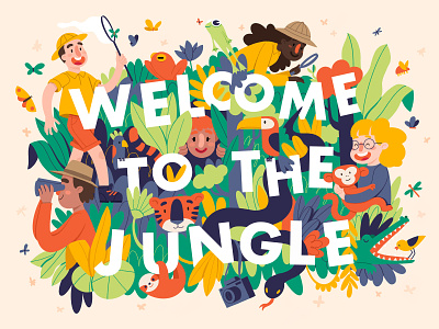 Welcome to the jungle cartoon comic character colorful digital 2d digital illustration digital illustrations explorer flat forest illustration ipad pro jungle nature painting procreate