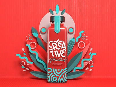 Creative Juices 3d 3dillustration blender blender3d bottle bottle design bottle label colorful creative creative design creative juices flat graphic design illustration packaging packaging design packagingdesign papercraft papercut substancepainter