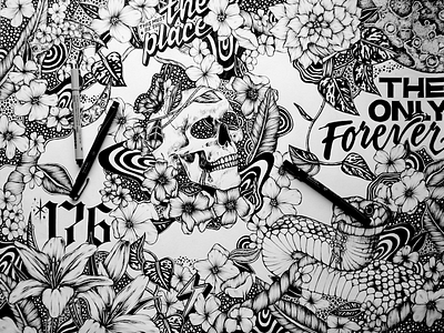 Floral Skull Illustration design drawing flowers handdrawn illustration ink pen penandink skull snake