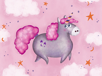 Unicorn bliss children book illustration cute fantasy illustration kid illustration pink pop purple sky spring stars unicorn unicorn drawing
