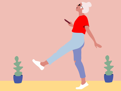 walking girl walk fun vector illustrator girl illustration woman pastel colors pink hair illustration