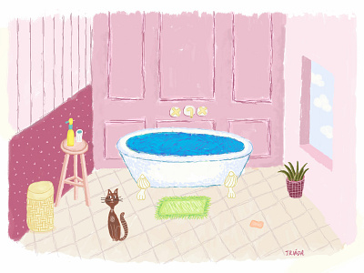 in the bathroom bathroom blue cat illustration design fun illustration illustration for children kid kid art pink