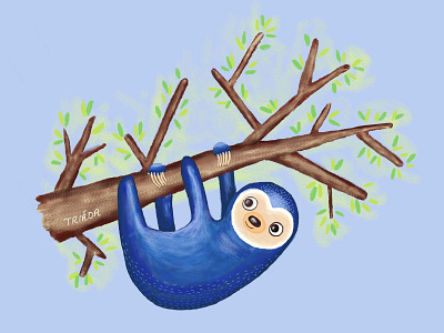 Blue Sloth blue browns childrens illustration cute animal design green happy illustration kids illustration leaves nature sloth sloths summer trees wildlife
