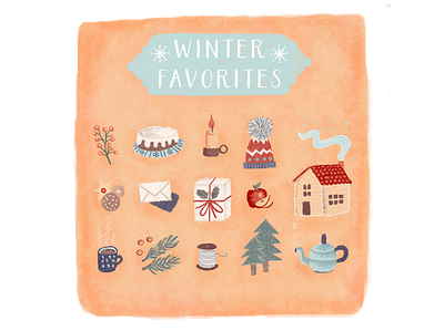 Winter Favorites blue cake candle christmas card illustration nature orange tea tree warm colors winter