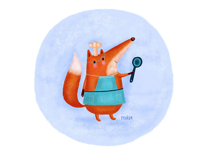 Mr Fox pastry chef blue chef cook cute animal drawing fox foxes illustration orange pastry chef