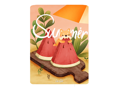 Summer Time!! cute dogs cute illustration digital art dog dog illustration drawing illustration relaxing time shiba inu shiba inu illustration summer summer illustration summer life sunshine wallpaper watermelon watermelon illustration