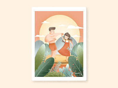 A little Moment cartoon couple cute illustration dancing illustration illustration design love plants poster poster design stage summer ui design you and me