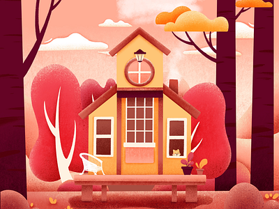 Home Sweet Home abstract clouds digital art dog forest home house illustration love marketing pink sweet home trees ui