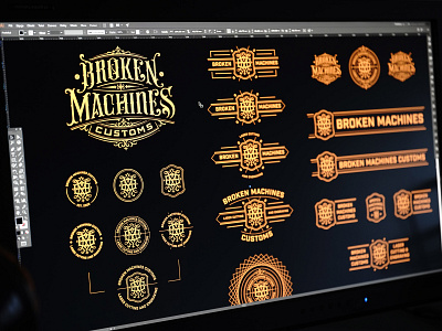 Logopack for Broken Machines Customs in the making badge branding calligraphy hand lettering icon lettering logo logotype mark monogram sign type typography