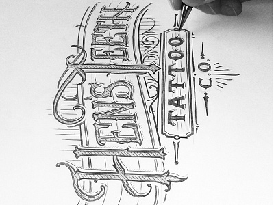 Hen's Teeth Tattoo calligraphy custom lettering grphic design hand lettering handmade lettering logo logotype mark sign tattoo tattoo parlour