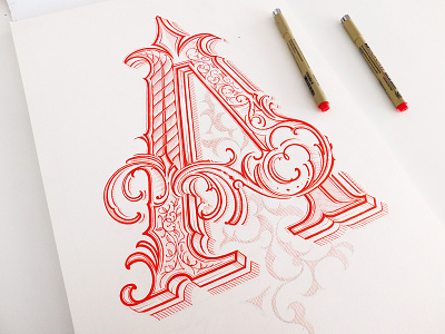 Letter A calligraphy custom lettering detail drawing high detail ink lettering monogram pen type typography