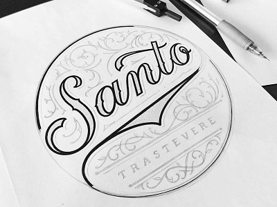 Santo Bistro calligraphy gold handlettering handmade lettering logo logotype mark sign tattoo type typography