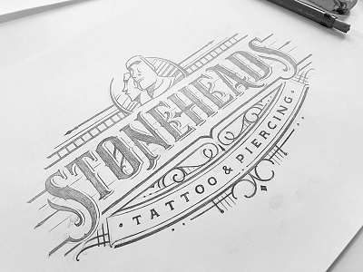 Stoneheads Tattoo calligraphy gold handlettering handmade lettering logo logotype mark sign tattoo type typography