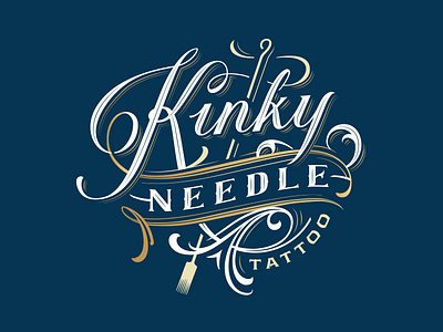 Kinky Needle Tattoo calligraphy gold handlettering handmade lettering logo logotype mark sign tattoo type typography