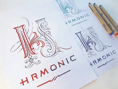Hrmonic Logo calligraphy gold handlettering handmade lettering logo logotype mark sign tattoo type typography