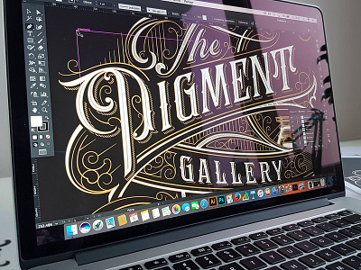 The Pigment Gallery black branding design detail gold illustrator logo sign tattoo shop vector wip