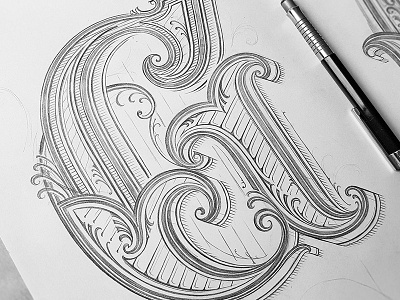 G capital letter customlettering design detail dropcap handlettering letter lettering pencil sketch typography