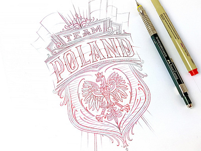 Team Poland badge badge design badge logo calligraphy crest custom lettering eagle hand lettering handmade illustration lettering logo sketch type typography vintage