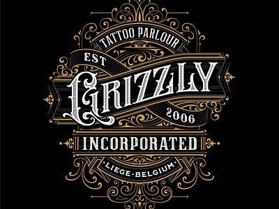 Grizzly Incorporated black branding composition gold hand lettering handlettering lettering logo logotype sing type typography vintage wordmark