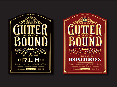 Gutter Bound Distillery labels beverage bottle bourbon calligraphy distillery hand lettering label lettering logo logotype rum type typography vintage