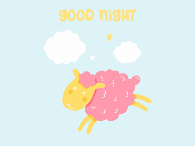 Sheep cloud illustration pink sheep star