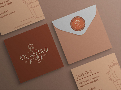 Planted Pretty - Business Card Mockup adobe illustrator animation brand design brand identity branding business card business card design business card mockup character design illustration logo logo design plant illustration