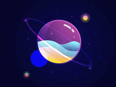 Glass Planet Illustration adobeillustrator design glass planet glow illustration meteors practice transparency water