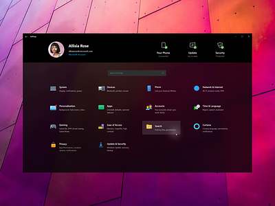 Microsoft Windows 10 Settings App Concept [ Dark Theme ] adobe adobe xd concept fluent design fluent design system interaction design microsoft redesign settings page settings ui ui design uiux windows 10 windows os