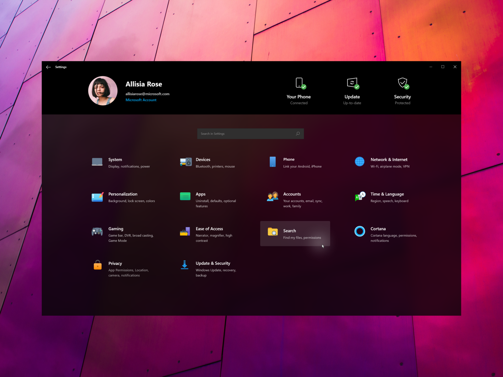 Microsoft Windows 10 Settings App Concept [ Dark Theme ] by Naveen