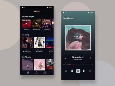 Music Player App [ Q Play ] android gaana interaction design minimal music app music player play player player ui playlist saavn song ui design ux