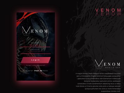 venom app UI antihero app creativity innovation logo superhero typography ui uidesign venom