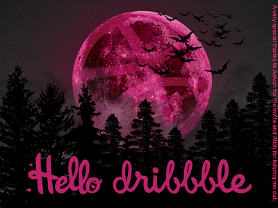 Hello Dribble. bats creative design creativity hello dribbble illustration invite design moonrise night mode ui