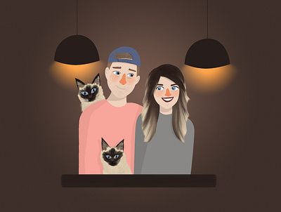 Family with cats cats couple family happy illustration love people photoshop
