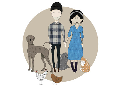 Family cat character chiken couple dog family illustration love man people photoshop woman