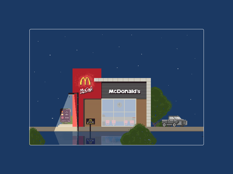 McDonald's Drive through at Night animated gif animation illustration pixel pixel art pixelart procreate procreate app
