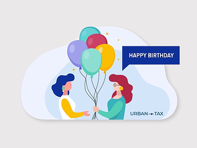 Vector illustration for Urban tax 2d balloons birthday blue color flat green happy birthday illustration mail postcard tax vector women yellow