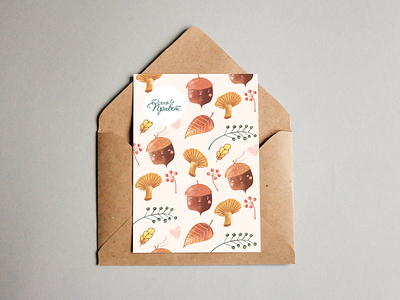 Autumn postcard acorns autumn leaves photoshop print wacom